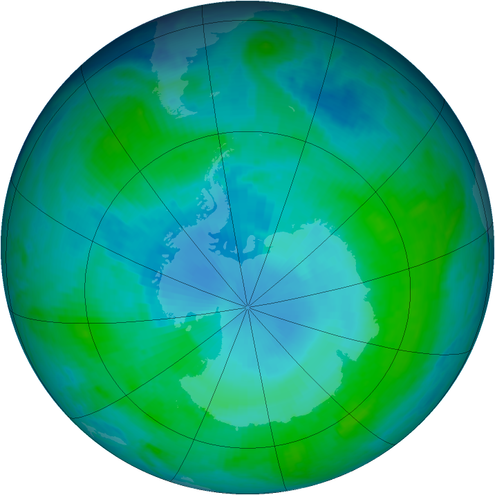 Antarctic ozone map for 18 January 1998